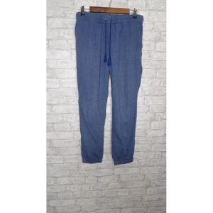 Madewell Shorewalk Cover-Up Joggers Pants Tasseled Linen Blend Blue Pockets M